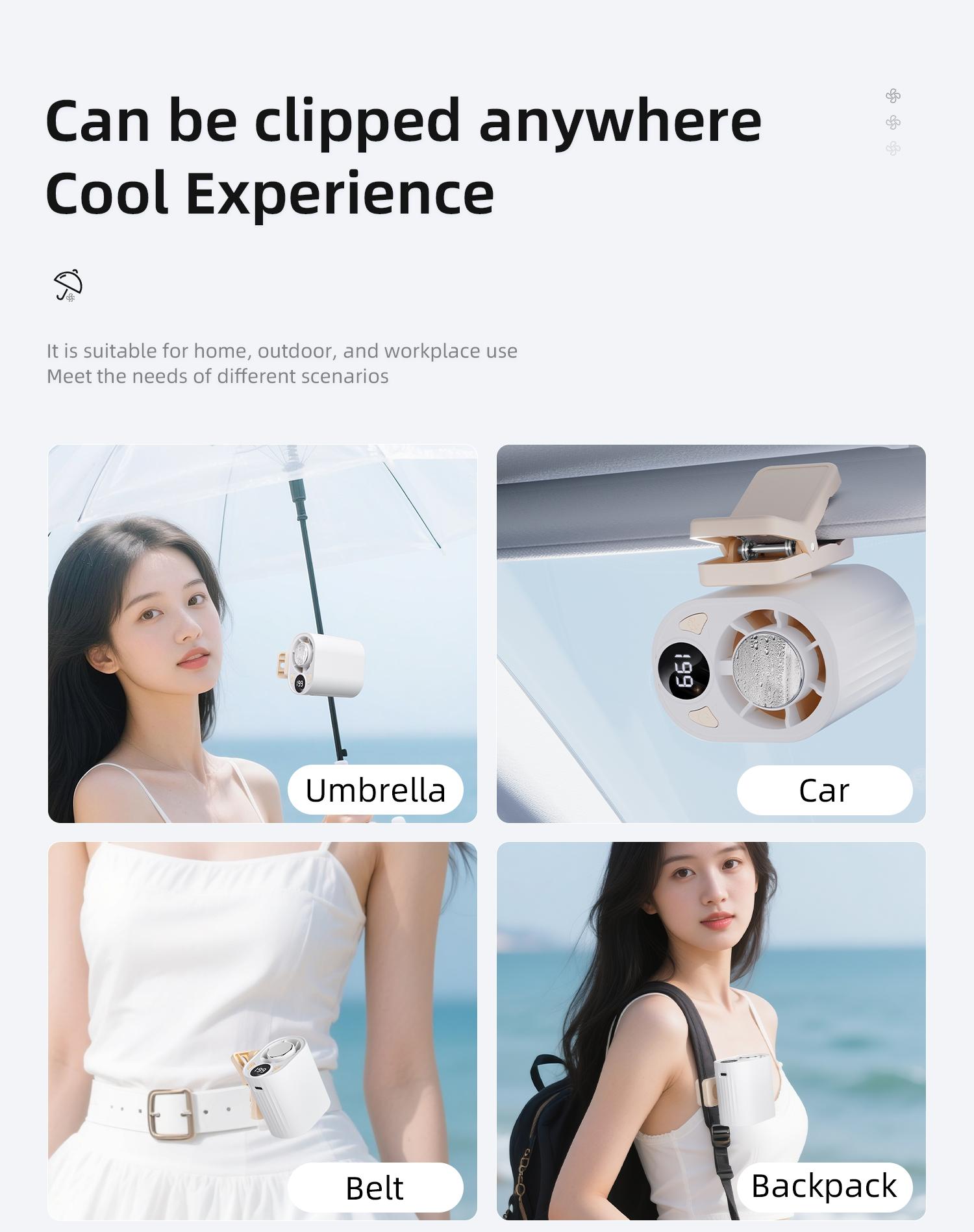 2026 Car Clip On Air Fan with Cooling Function, 199 Speeds Adjustable 360° Rotation, Portable LED Display USB Rechargeable Personal Cooling Fan for Summer Travel Outdoor Activities Cool Fan