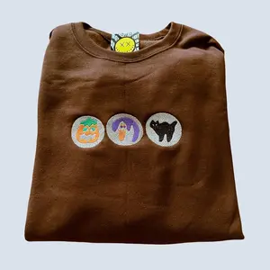 Halloween Nostalgic Cookies Embroidered Spooky Sweatshirt Hoodie Top Soft Cozy Customizable For Men and Women Vintage Holiday Festive Horror Ghost Pumpkin Black Cart Costume Ideas sweatshirt Crewneck