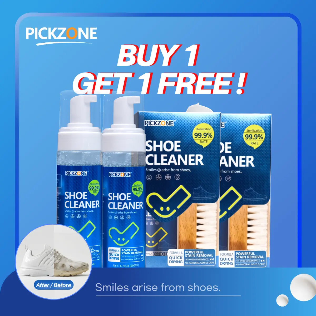 PICKZONE Shoe Cleaner Foam, 6.76 oz Footwear Cleaner for Stains & Dirt Removal, Safe for Leather, Suede, Nubuck, Cotton Knits, Quick Dry, Easy to Use, Tactical Strong Cleaning Power