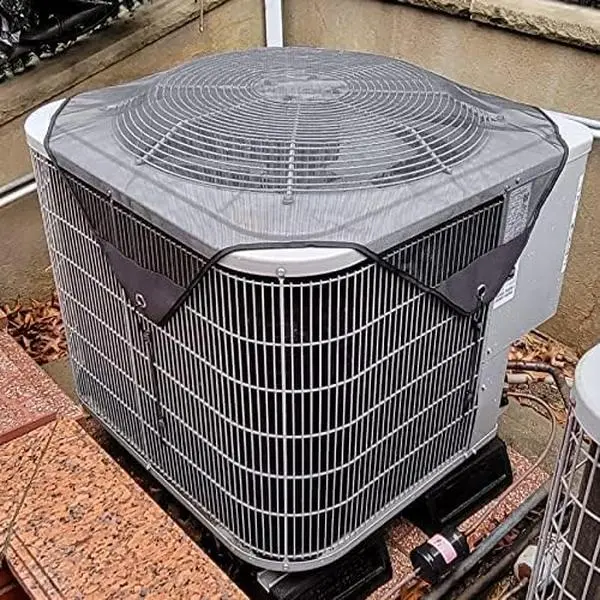 Outdoor AC Unit Cover, Polyester Mesh Fabric Debris Shield with detachable waterproof top, Adjustable Buckle Strap & Metal Hooks, Preserves cold air, Weather‑Resistant All‑Season Accessory, Snug Fit for Backyard External Home AC Units