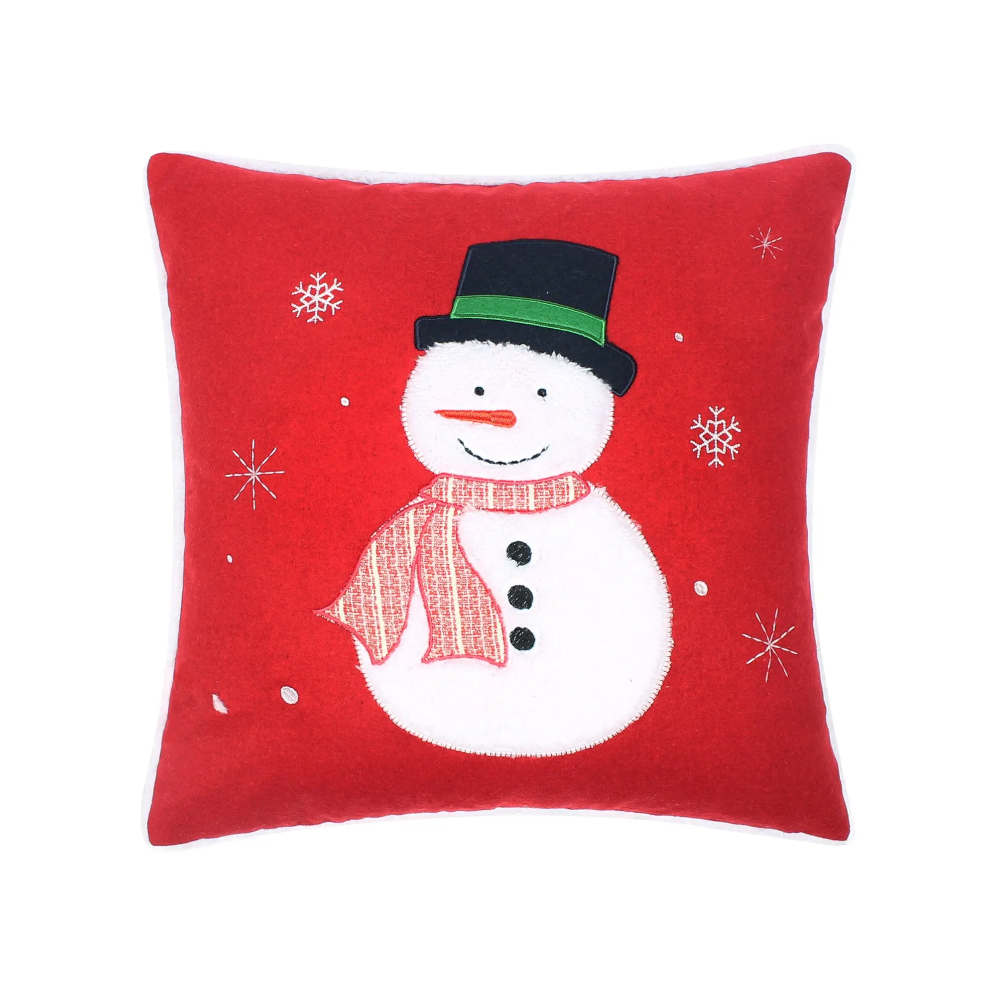 Decorative Embroidered White Pine Applique Snowman Pillow - 18x18in Plush Feather-Fill Textile Pillow, Versatile Soft Furnishing Accessory
