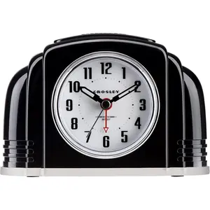 Crosley  Art Deco Analog  Clock, Quiet Ticking, Automatic Dimmable  Light, Simple Controls, (Black)