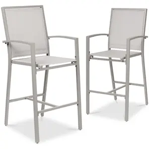 Best Choice Products Outdoor Barstools Set of 2, Bar Height Patio Chairs w/ All-Weather Mesh