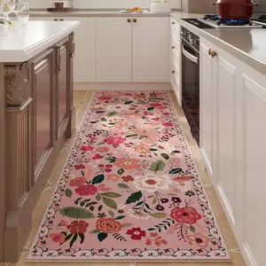 Flower Print Kitchen Runner Rug, 1 Count Non-slip Soft Floor Mat, Runner Carpets, Decorative Carpet for Home Kitchen Living Room Bedroom, Large Rugs