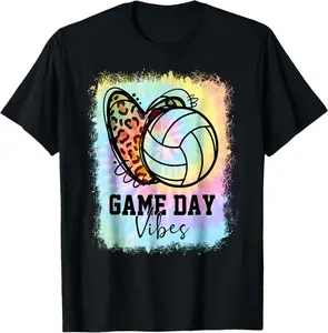 Bleached Volleyball Game Day Vibes Volleyball Mom Tie Dye T-Shirt