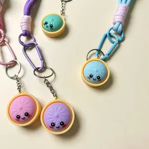 Kawaii Aesthetic Cute Mini Dumpling Keychain - 1/3 Size PVC Cartoon Pendant, Bag Charm Keychains for Backpacks, Graduation Gifts