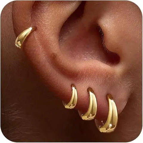 Freekiss 4 Pairs Chunky Small Huggie Hoop Earrings for Women - Dainty Hypoallergenic Lightweight Stack Earring Sets for Multiple Piercing Trendy Jewelry For Summer
