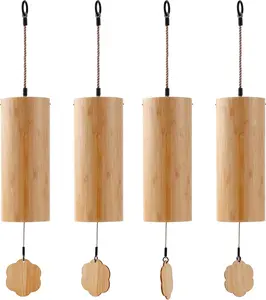 Bamboo Wind Chime for Yoga Meditation Chakra Healing Relaxation Outdoor Decor Ornaments Pendulum Hangable Wooden Chime Decoration with 4 Paper Wind Pendulum