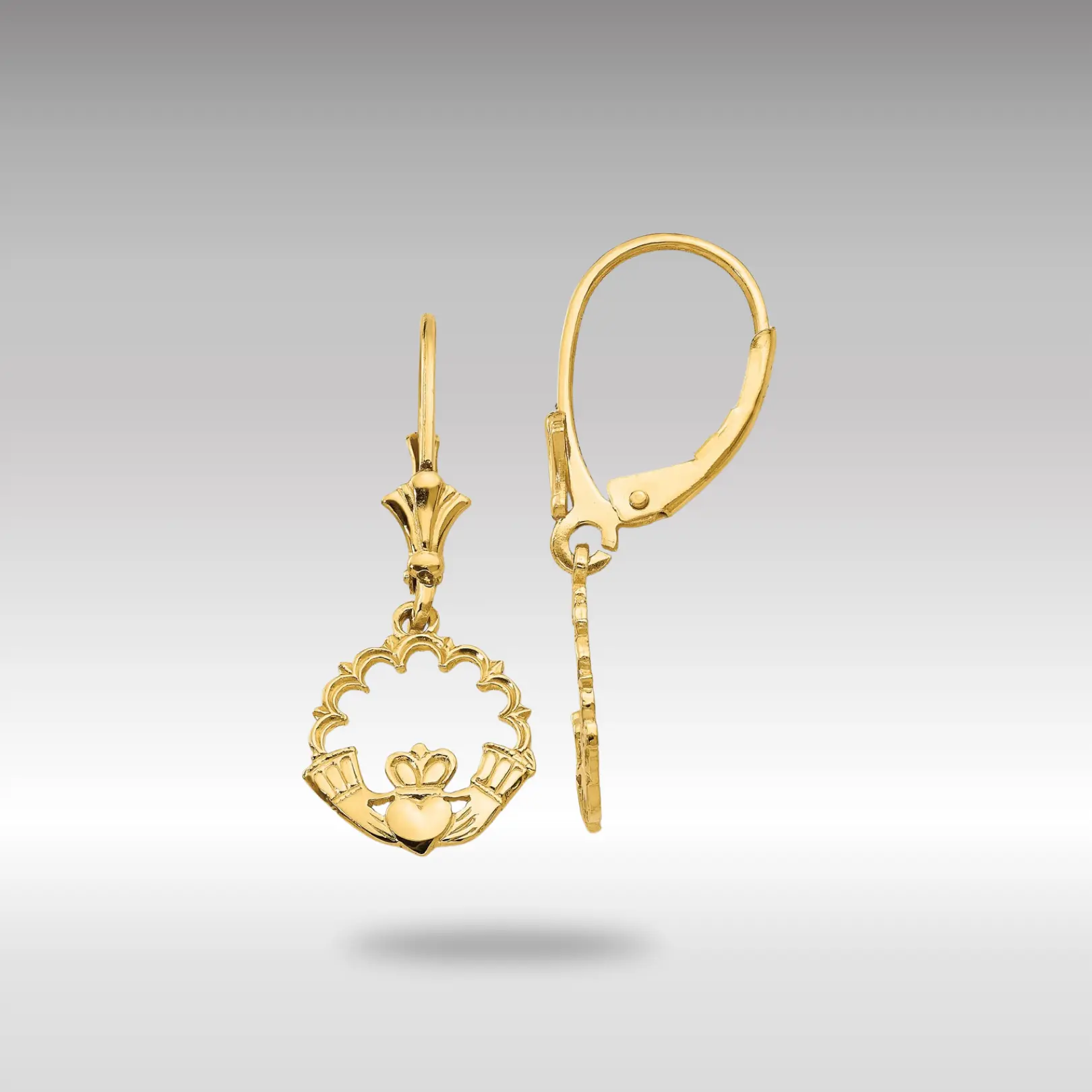 14K Gold Claddagh in Circle Leverback Earrings Model-K4525