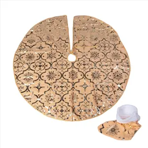 48 Inch Christmas Tree Skirt Xmas Soft Cover Mat Decor Snowflake Collar Farmhouse Tree Skirt,Gold