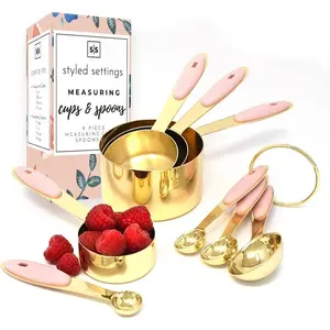 Sturdy 8PC Pink & Gold Measuring Cups  Styled Settings