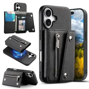 Detachable Magnetic Wallet Phone Case with Card Holder Cover for iPhone 17/16/15/14/13/12, Protective Flip Cover, Accessories