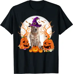 Dog Halloween Heeler Dog Jack O Lantern Pumpkin T-Shirt - Albertjasso Shop 43B0CBKXNQK5