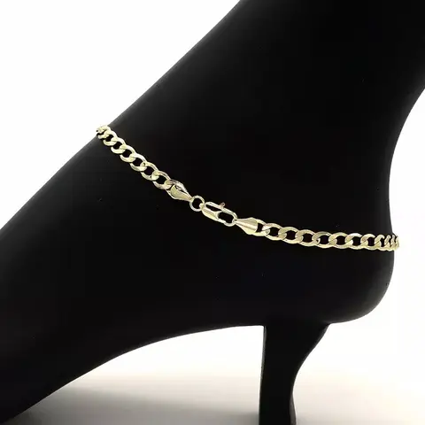 MaxBling81 Women's 5mm 10" 14K Stamped Brass Cuban Link Gold Plated Anklet, Bold Design Alternative Fashion Chain Accessory Costume Jewelry, Gold Plated Anklets, Brass Anklets