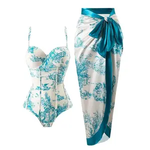 Women's 2-Piece High-Waist Nylon Blend Swimsuit Set - UPF 50+ Sun Protection, Retro Floral, Modest Shorts, Elegant Vintage Bathing Suit for Vacation & Water Activities