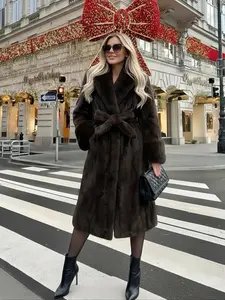 Women's Faux Fur Coat, Autumn Winter Fashionable Casual Long Sleeve Jacket, Elegant Thick Retro Loose Fit Medium-Length Outerwear