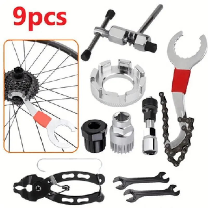 9pcs/Set Bicycle Repair Tool Set Mountain Bike Repair Chain Cutter Bicycle Repair Small Flywheel Center Shaft Removal Tool