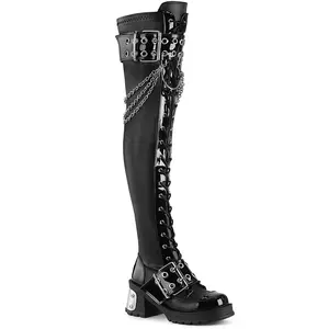 Demonia Bratty-304 Black Stretch Vegan Leather Over-the-knee Boots