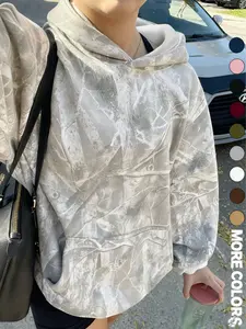 Plus Size Women's Hooded Sweatshirt, Casual Fashion, Daily Wear, Tree Print, Plush Warm Knit Oversized Pullover for Fall & Winter