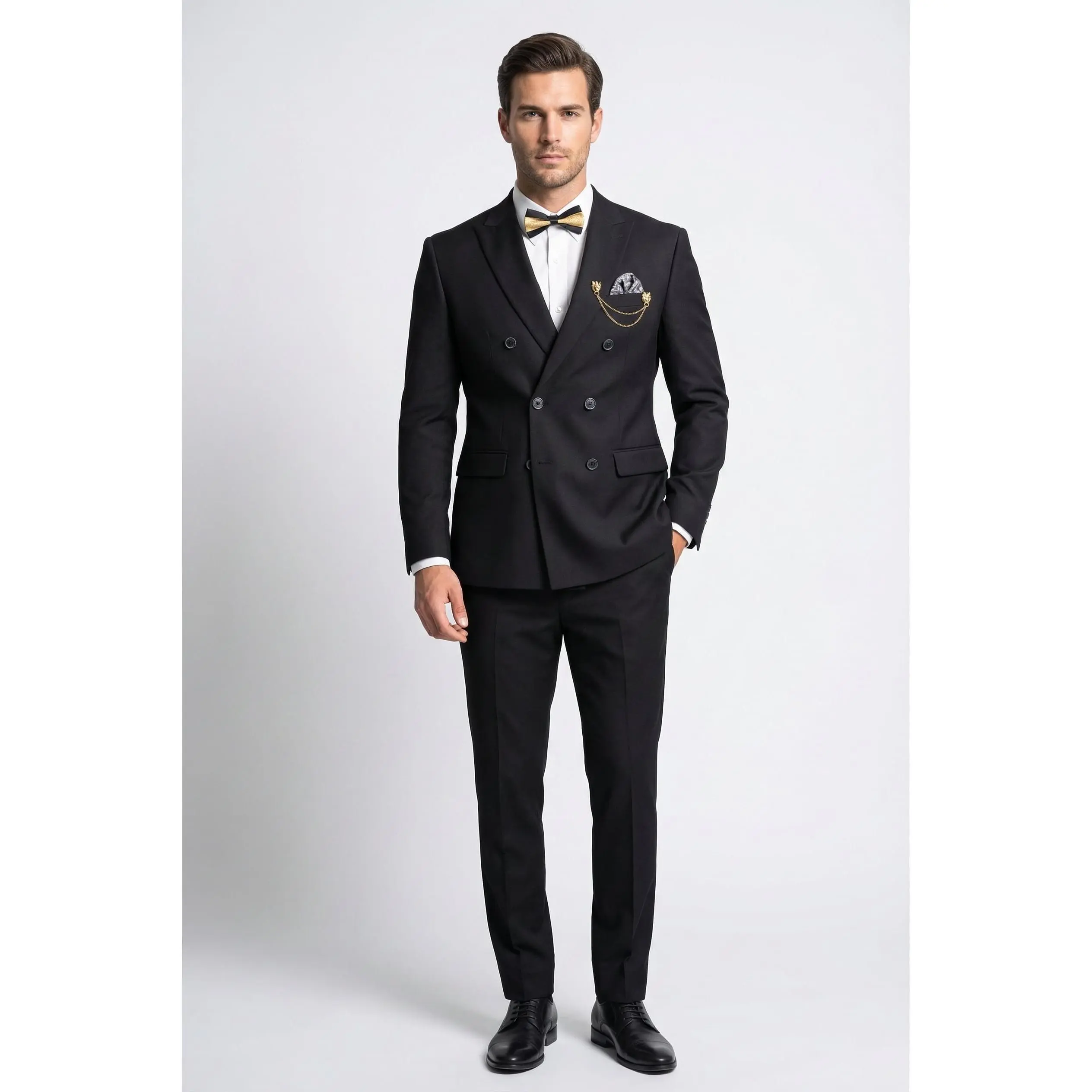 Black Slim Fit Stretch Double Breasted 2-Piece Suit