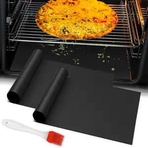 2-Pack Non-Stick Oven Liners - Reusable Heavy Duty Teflon Mats for Bottom of Electric Gas & Toaster Ovens Grill Microwave Bakeware Utensils Air Fryer Rack Black
