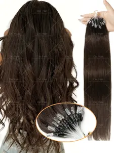 Micro Loop Hair Extensions, Human Hair Straight Fishline, Invisible Seamless with Beads, Natural Real Hair for Women