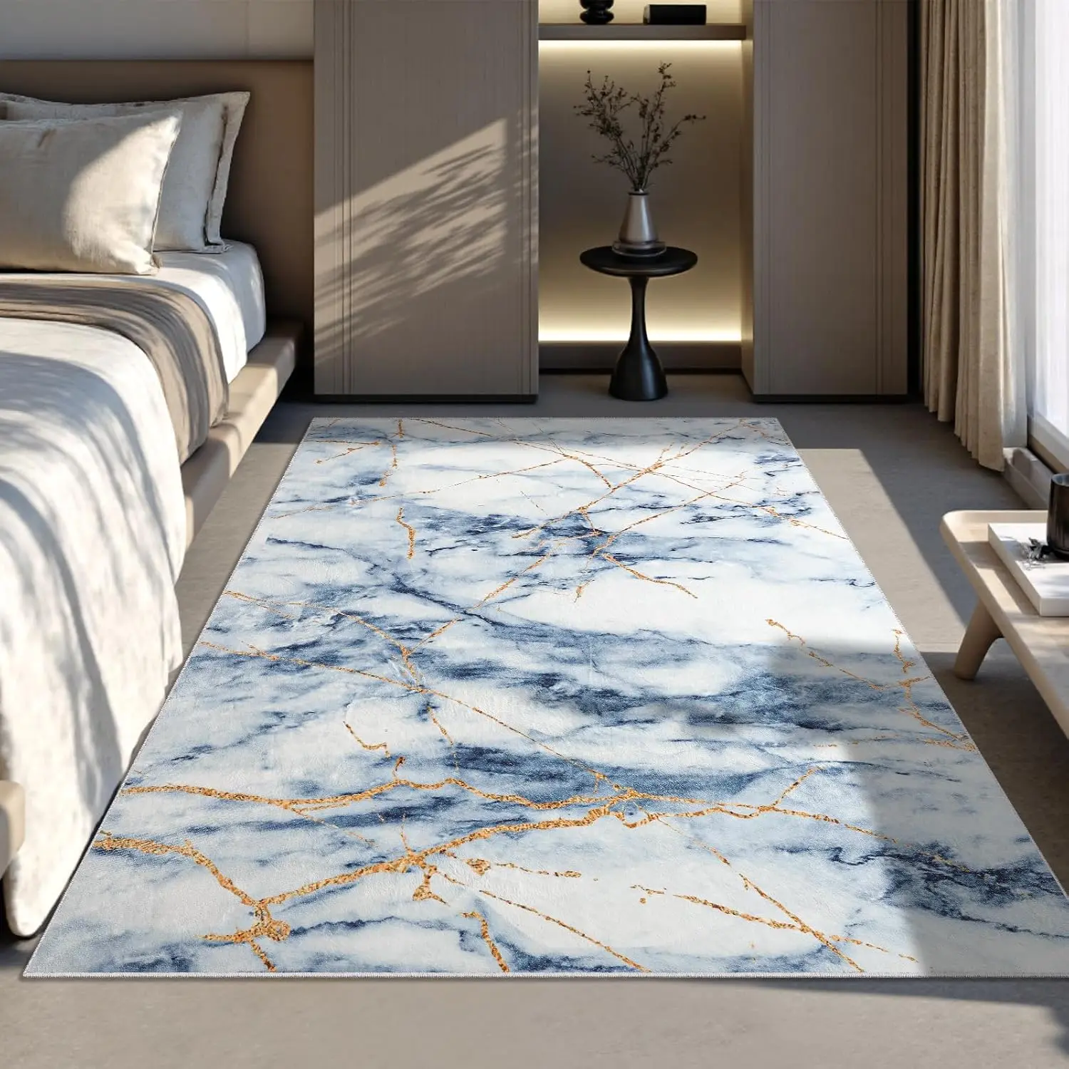 Abstract Area Rug 4x6 Washable Rug with Non-Slip Backing Low Pile Area Rug Area Rugs for Living Room, Bedroom, Dining Room, Blue