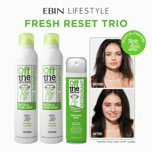 EBIN Off The Record Fresh Reset Duo (Tropical Paradise) 2-Pack Dry Shampoo + FREE Deodorant Spray | Oil Control, Odor Protection, All-Day Fresh