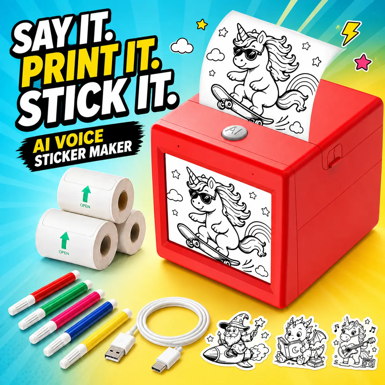 LEAPOM AI Voice Sticker Maker for Kids, Mini Inkless Thermal Printer for Crafts