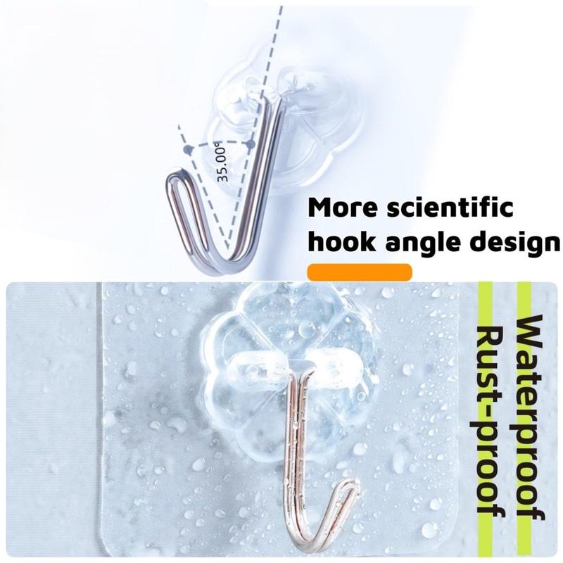Hooks for Hanging Adhesive Wall Hook Heavy Duty Self Adhesive Utility Sticky Hooks for Keys Coat Towel Garage Bathroom Shower Outdoor Kitchen Door Waterproof Transparent 9 Pack