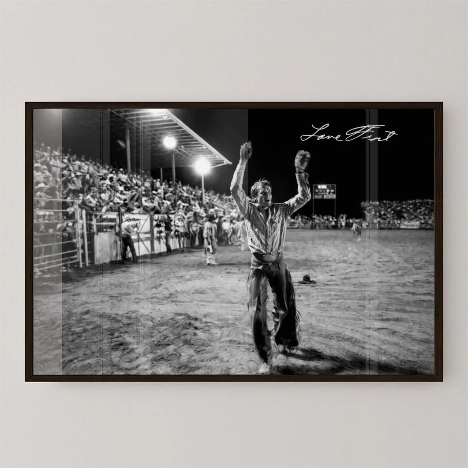 Lane Frost Rodeo Victory Black and White Classic Print Design Canvas Photo - Western Cowboy Iconic Moment Wall Decoration, Cowboy Home Decor for Living Room, Home Supplies