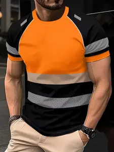 Men's Casual Summer Workwear Printed Short Sleeve T-Shirt, New Design, and Neon, Round Neck, Breathable, Durable Fabric, Streetwear