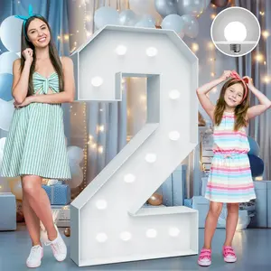 4FT Cool White Light Up Number 2 with Fixed Water Bag, Large Marquee Numbers for Wedding Birthday Party Decoration