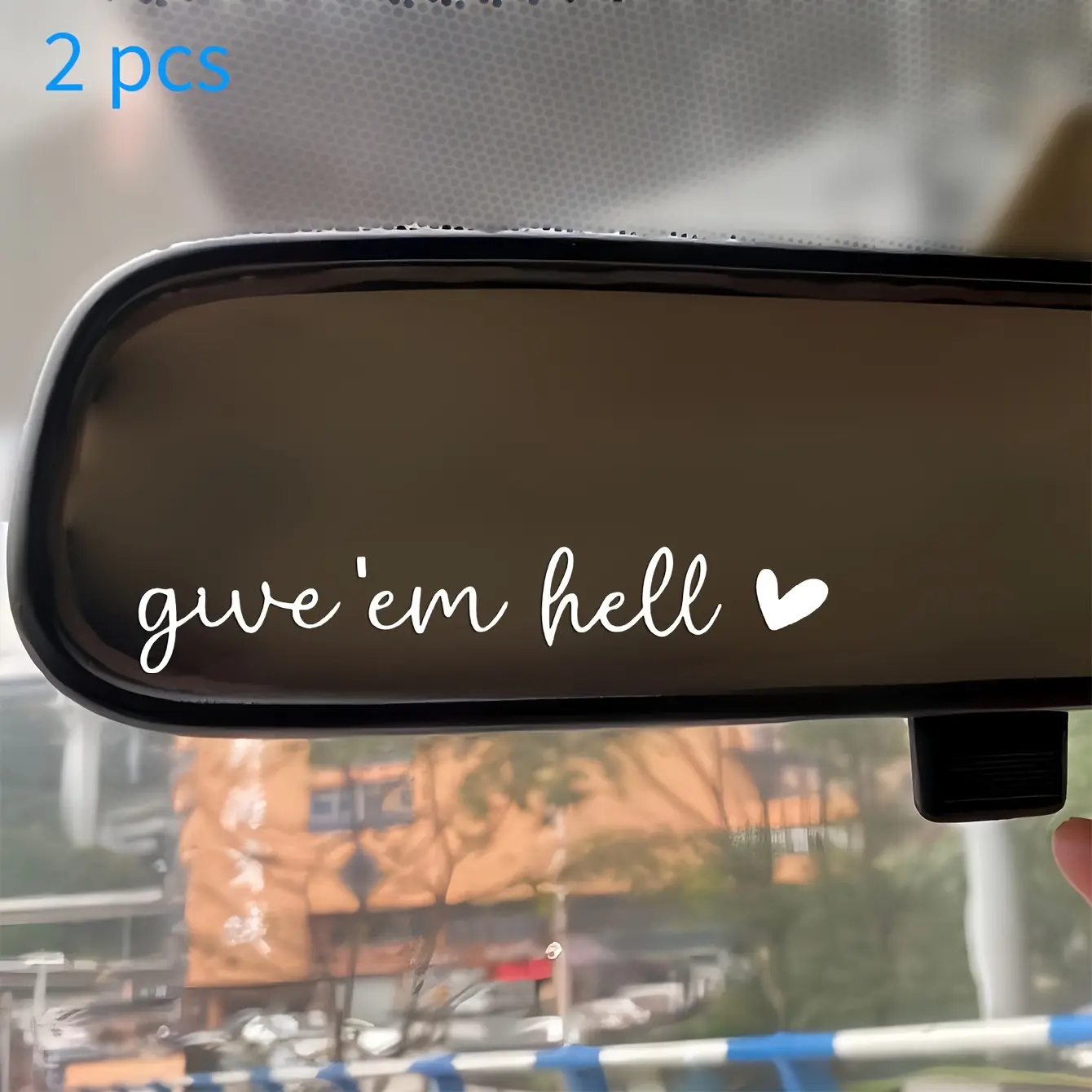 2PCS/SET 'Give 'em Hell' Motivational Universal Car Sticker, Stylish Script Decal with Heart for Car Rearview Mirror/Window, Inspirational Auto Interior Exterior Decor Sticker, Sticker For Cars, Car Decorations, Automotive Decoration