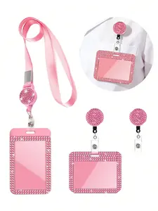 Lanyard with shiny ID card holder, ID card storage case, anti-loss lanyard, student ID card holder, self-service restaurant card storage, sliding cover style, double card slots, small card slots, bus card holder, non-sensing, bank card holder
