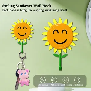 【Smiling Sunflower Wall Hook】 Retractable & Strong Hold Hooks for Keys, Self-Adhesive No-Nail Hangers for Small Spaces,Towels in Kitchen Bathroom - Renter Friendly & Traceless Removal Decor Glossy Hanging Water Proof Stainless