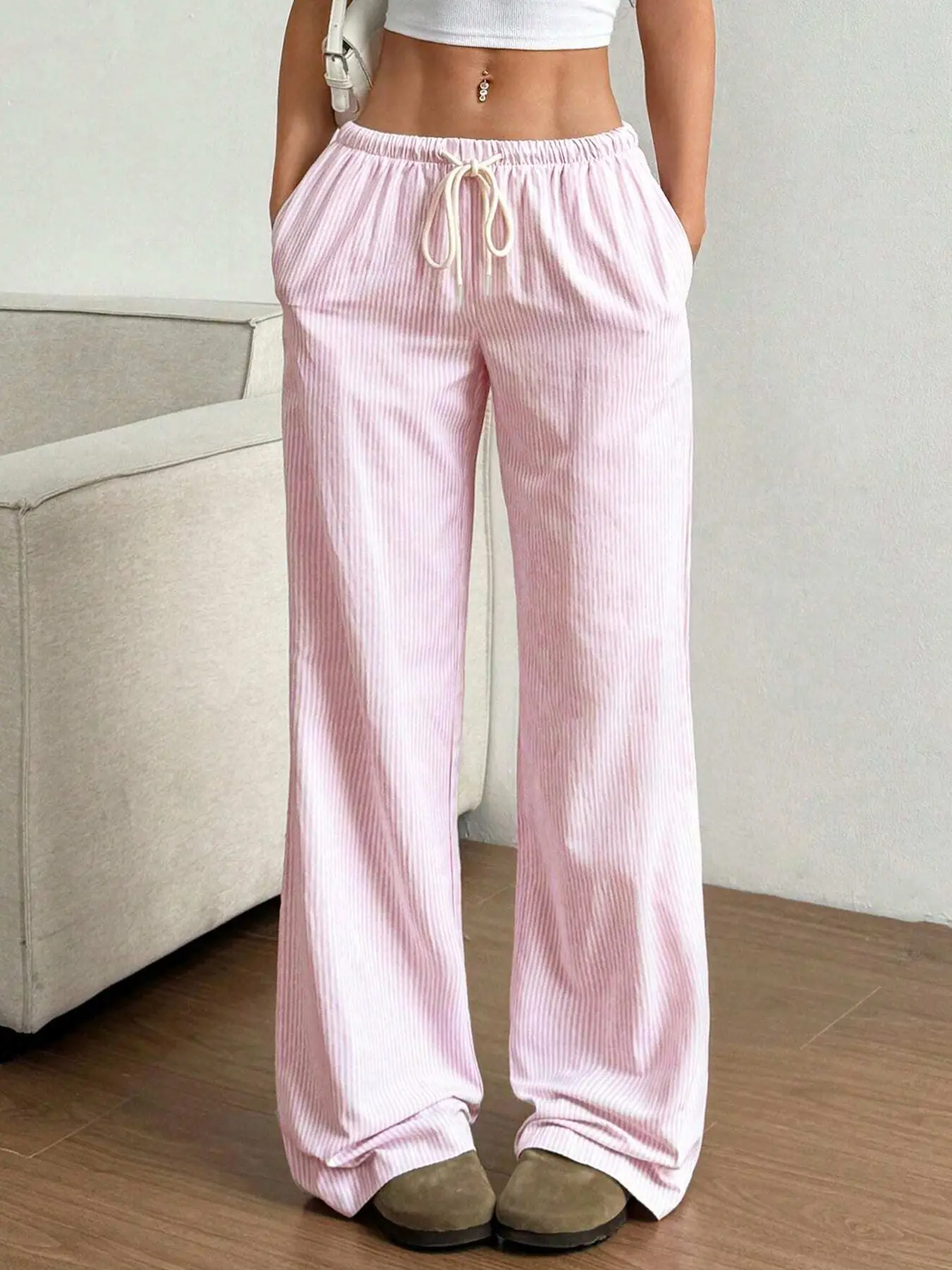 Women's Casual Long Pants, Light Sweatpants, Loose, Drawstring Adjustable, Striped, Daily Outdoor Simple Comfort Trendy City Youth Travel High-End Vintage