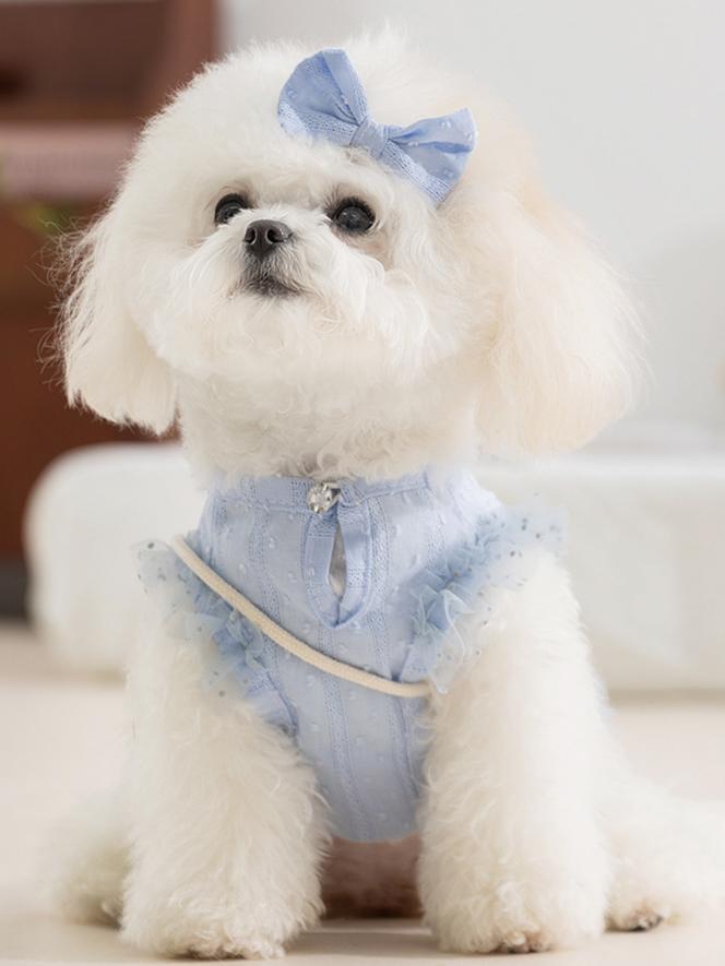 Pet Clothes Dog Cat Princess Mesh Dress sleeveless Cute Breathable With Bowknot Clip & Little Bag D00040