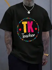 100% Cotton TK All Day Transitional Kindergarten Back To School Teacher T-Shirt Casual Short Sleeve Shirt, Western Outfits Shirts Men's Graphic Tees Top