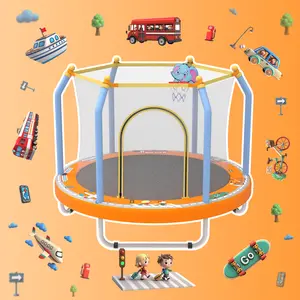 Mersco 55 inch Toddler Trampoline, Mini Round Trampoline for Kids with Enclosure and Basketball Hoop, Small Trampoline Gift for Boys Girls, Orange City,Cute girly gifts, Indoor Outdoor Trampoline, Recreational Trampoline, Safety Net