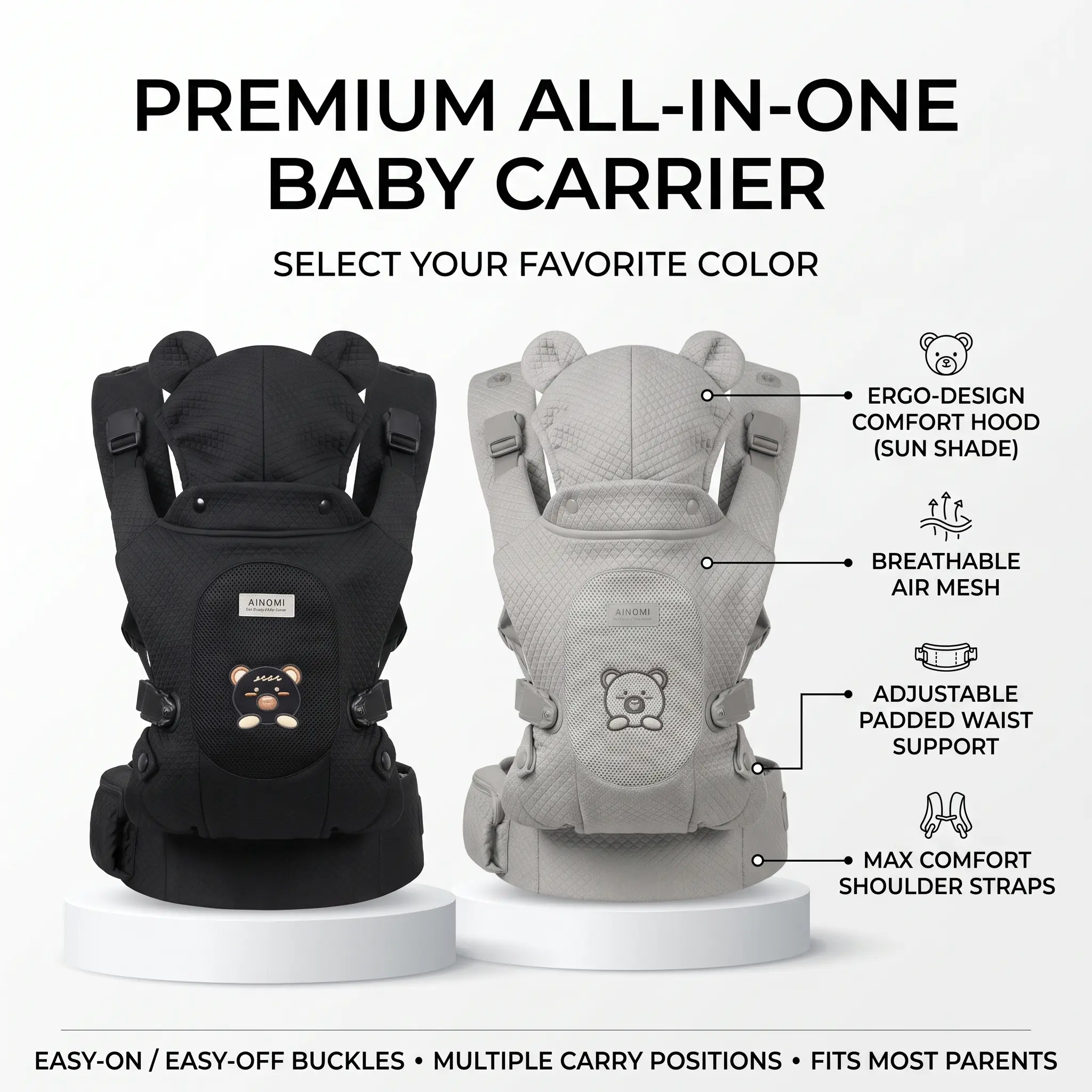 Unisex 6-in-1 Ergonomic Purehug Polyester Baby Carrier - Backpacks-Slings Design, Foldable, CPSIA-Safe, Portable, Soft Pads, Enhanced Lumbar Support, Cozy Lightweight, Easy to Wear for 7-44lbs Infants/Toddlers, Hands-Free Parenting Essential portabeb