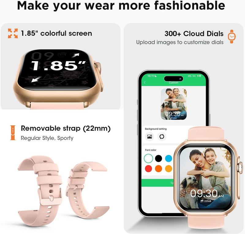 Smart Watch Pro for Women & Men with 30 Days+ Battery Life Heart Rate SpO2 Sleep Monitor 120 Sports Modes IP68 Waterproof Fitness Tracker Call & Message Notifications 1.85" Touchscreen Customizable Watch Faces Wristwatch Digital