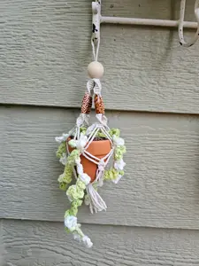 Crochet and Macrame Mini Hanging Potted Plant Decor Wooden