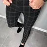 Men's Plaid Print Button Fly Slim Pants, Business Casual Pocket Design Fashion Trousers For All Seasons, Men's Bottoms For Work Office Daily Wear