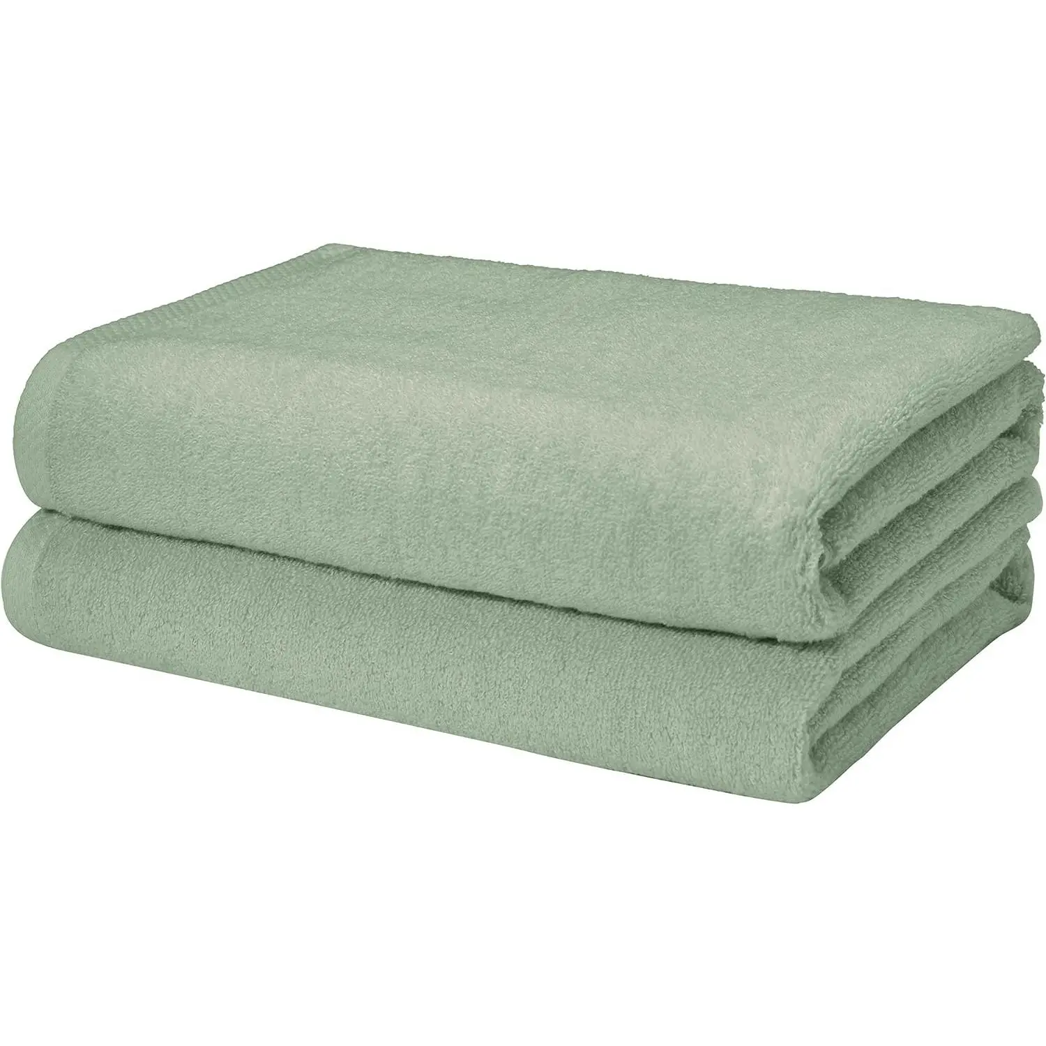 Solid 2-Pack 100% Cotton Bath Towels - Seafoam Green, 54 x 30 inches, Simple Band and Border Detailing, Cozy, Tear-Resistant, Lightweight, Quick-Dry, Moisture-Absorbing, Machine Washable, Made in Green
