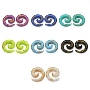14pcs Set Mixed 7 Colors Uv Spiral Snail Tapers Plug Sizes 14g-3/4 Taper Ear Stretching Kit Gauges Plugs