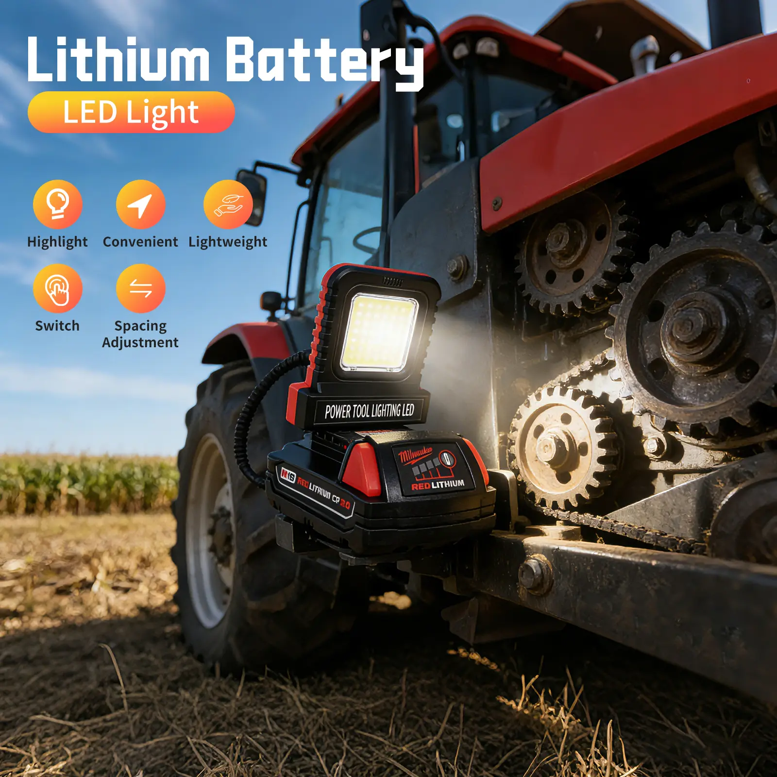 5W Portable LED Work Light for Milwaukee M18 18v-20v Lithium Battery, 2000LM High Brightness 47-Core Matrix LED, Adjustable Angle, Magnetic Base, Aluminum Body, Drop-Resistant Housing, 1-Touch Switch, Easy Operation for Auto Repair, Emergencies