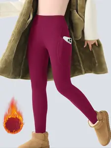 1PC Winter Warm High Waist Fleece Lined Yoga Pants with Pockets, Shaping Leggings, Winter Sportswear, Tight Fit Abdominal Control Bottoms for Fitness Outdoor Activities, Soft and Comfortable