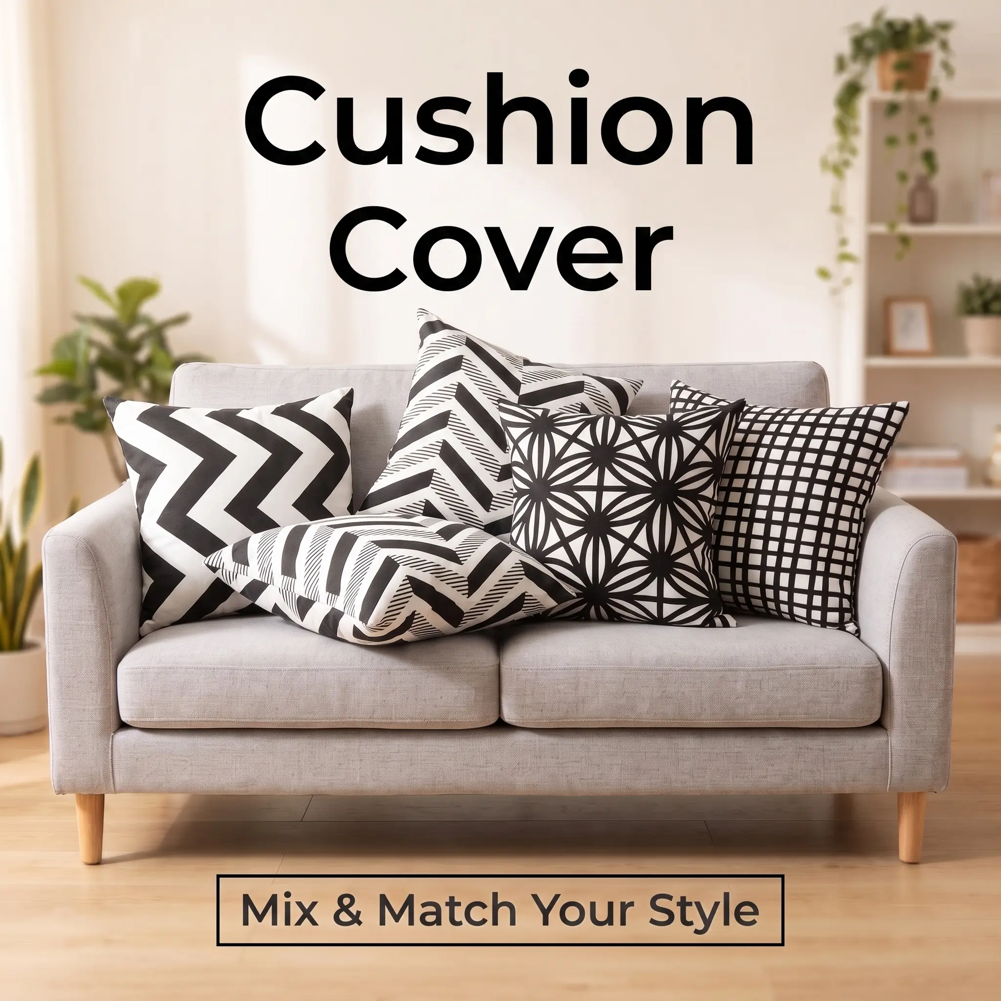 Bedsum Microfiber Decorative Square Pillow Cover, Black and White Print Cushion Case for Couch Sofa Bed Chair, 18x18 inch