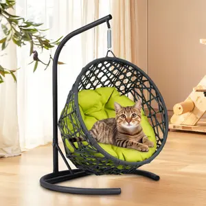 (High end and high-quality)Cat Swing Bed with Stand & Cushion, Cat Egg Chair with Rattan Wicker Appearance, Indoor Hanging Swinging Cat Bed for Cats, Small Dogs, and Small Animals,Green garden  chairs
